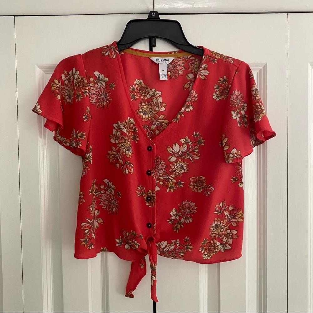 Arizona Jean Co Cropped Front Tie Shirt with Buttons
